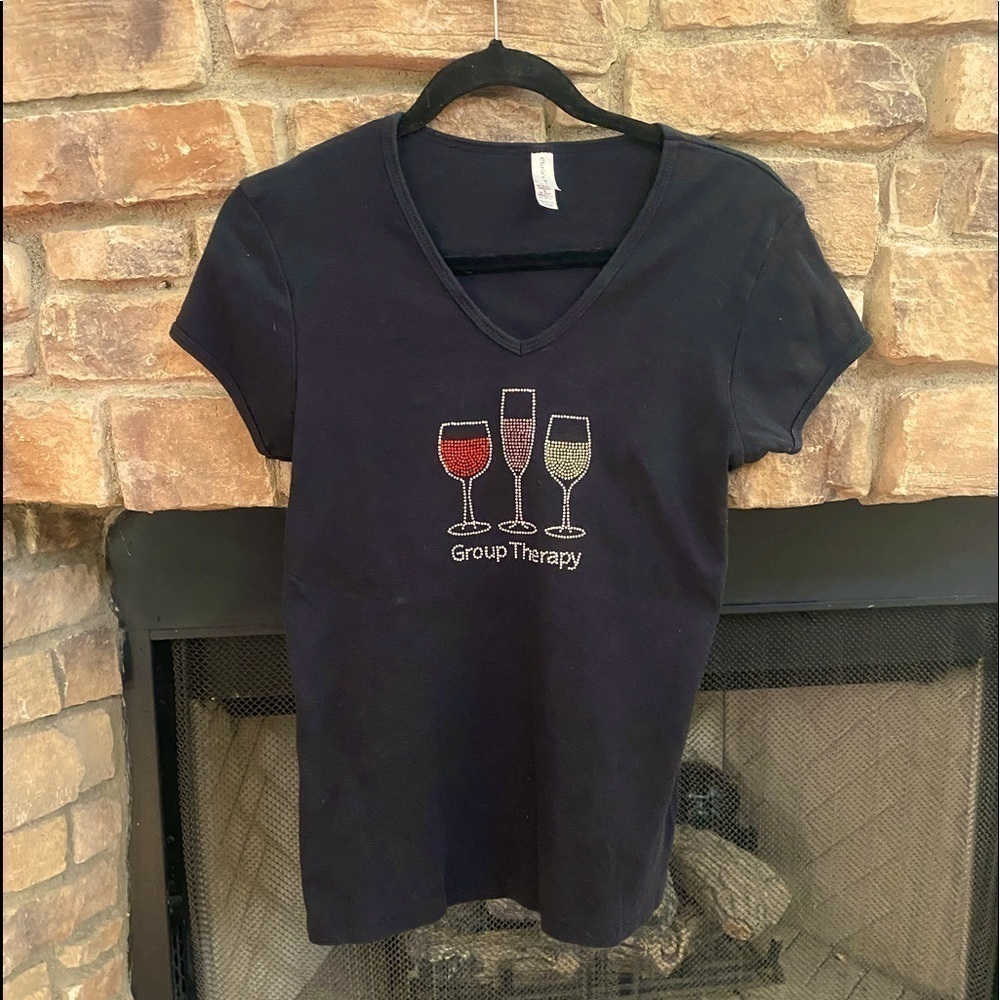 Chris’s Stuff black “group therapy” wine T-shirt. Beautiful bling!! XXL